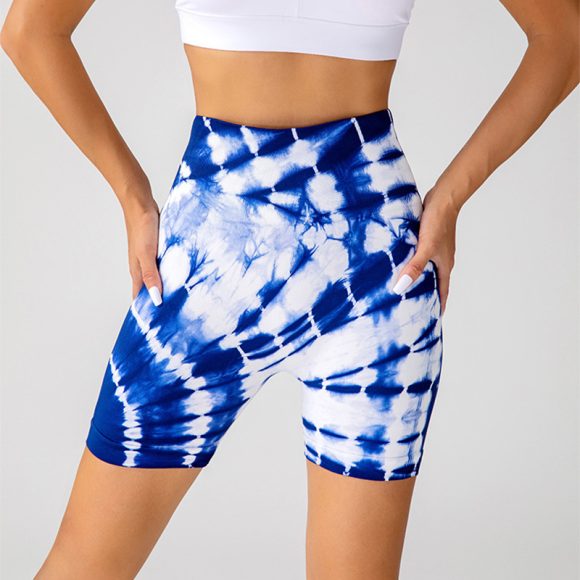 Tie-dye Printed Yoga Shorts Fashion Seamless High-waisted Hip-lifting Pant Sports Running Fitness Pants For Womens Clothing - Image 4