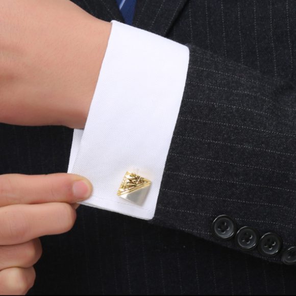 Square Pattern Gold And Silver Two-tone High Quality French Cufflink Pure Copper Metal Buttons - Image 4