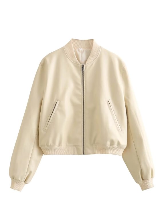 Women's Stand Collar Motorcycle Pilot Jacket - Image 3