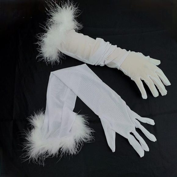 Sexy Black Silk Gloves 55CM Super Long Stretch Black Feather - Image 7