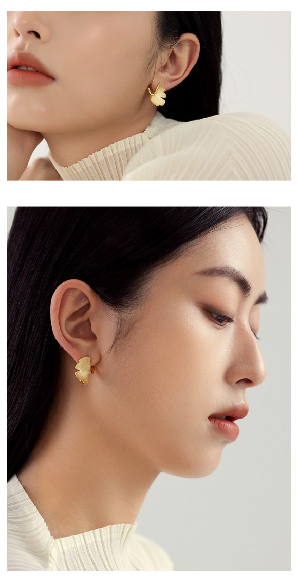 925 Sterling Silver Stud Earrings Earrings Female Plated 14k Gold Premium Sense Of Niche Design Ginkgo Biloba National Style Silver Jewellery - Image 5