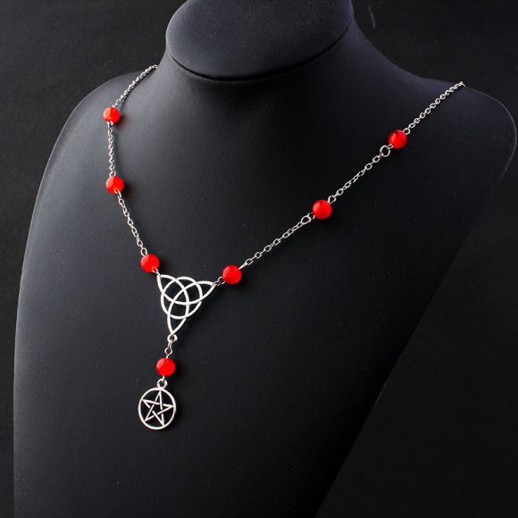 Gothic Witchcraft Pentagram Head Chain Magic Round Beads Stone - Image 9