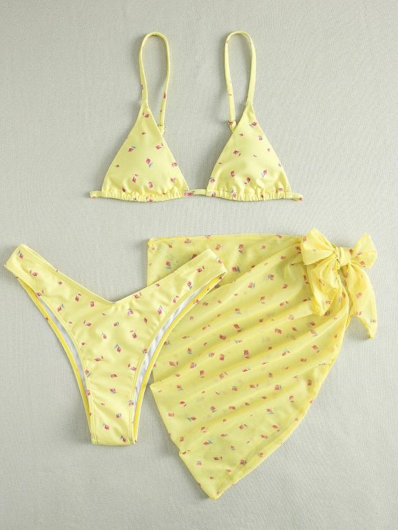 Women's Beach Style Printed Swimsuit Three Piece Set - Image 5