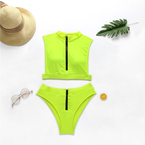 New Swimsuit Fluorescent Swimsuit Solid Bikini - Image 2