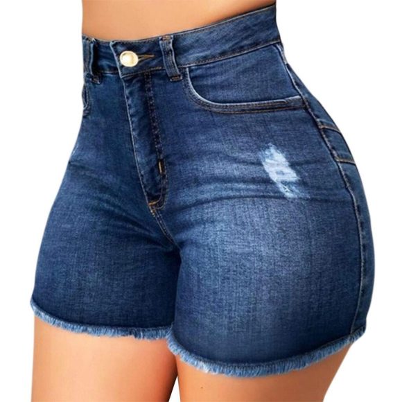 Stretch Slim Fit Ripped Tassel Denim Shorts For Women - Image 3