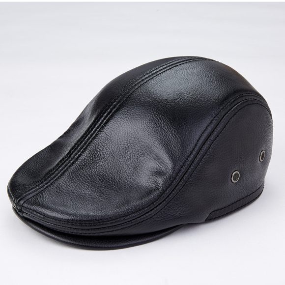 Men Genuine Cowhide With Ear Flaps Beret Hats - Image 4