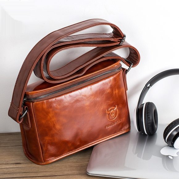 Leather Shoulder Men's Leather Horizontal Small Square Bag - Image 4