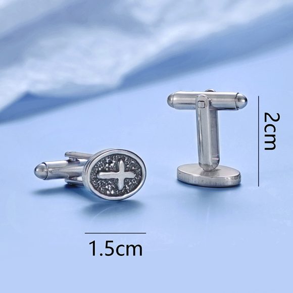 Oval Cross Cufflinks Silver Stainless Steel Shirt Cuff Links For Men Jewelry Accessories - Image 2