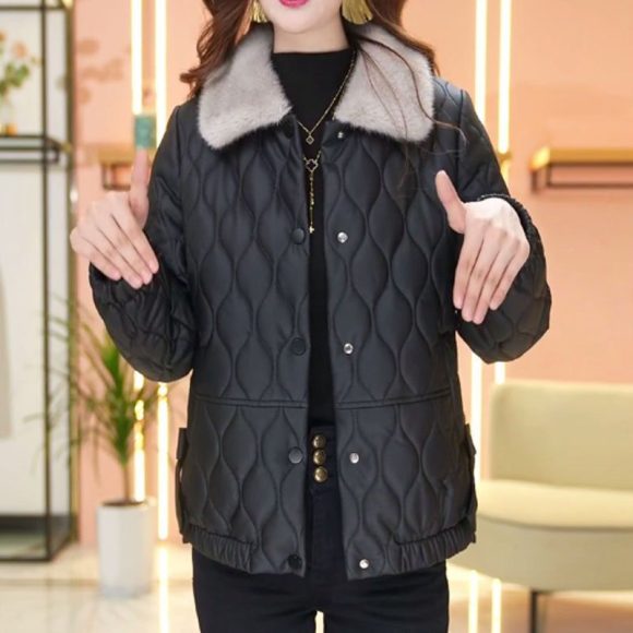 Non-split Leather Disposable Down Cotton-padded Coat For Women Short Leather Jacket - Image 4