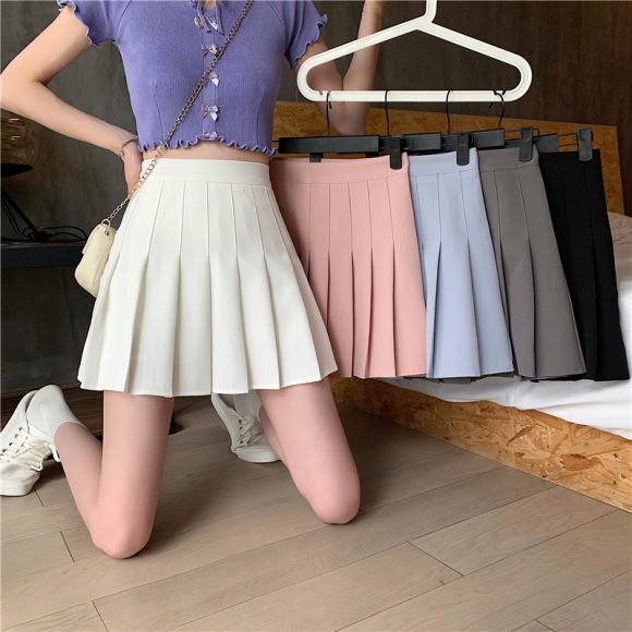 Plaid Pleated Skirt Female High Waist Slim Short - Image 4