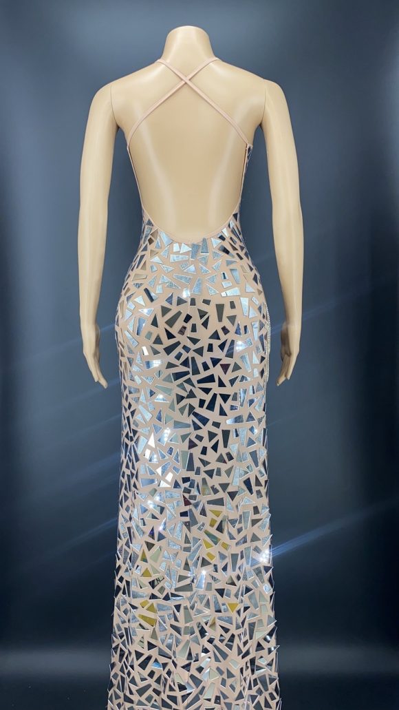 Shining Mirrors Sexy Sleeveless Backless Party Dress With Neck High Slit - Image 3