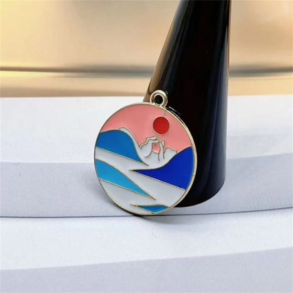 Cartoon Cat Landscape Painting Alloy Drop Oil Pendant - Image 3