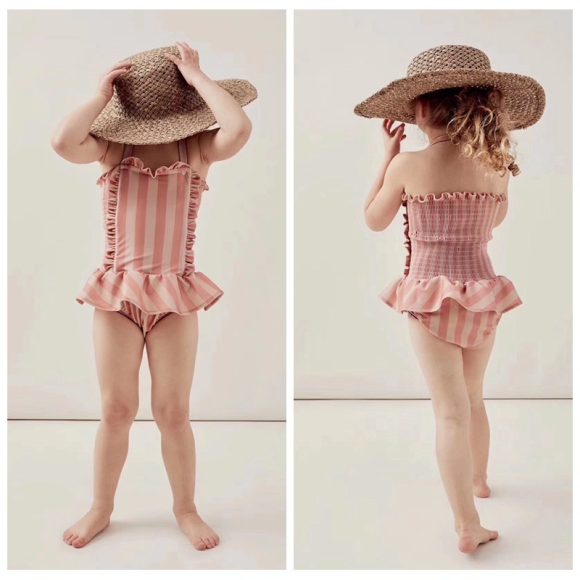 Children's Swimwear Ins Explosion Models Girls Siamese  Striped Princess Wind Lace Swimsuit - Image 5