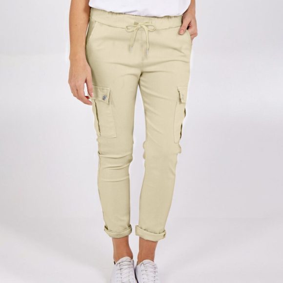Casual Cargo Pants With Pockets Solid Color Drawstring Waist Pencil Trousers For Women - Image 2