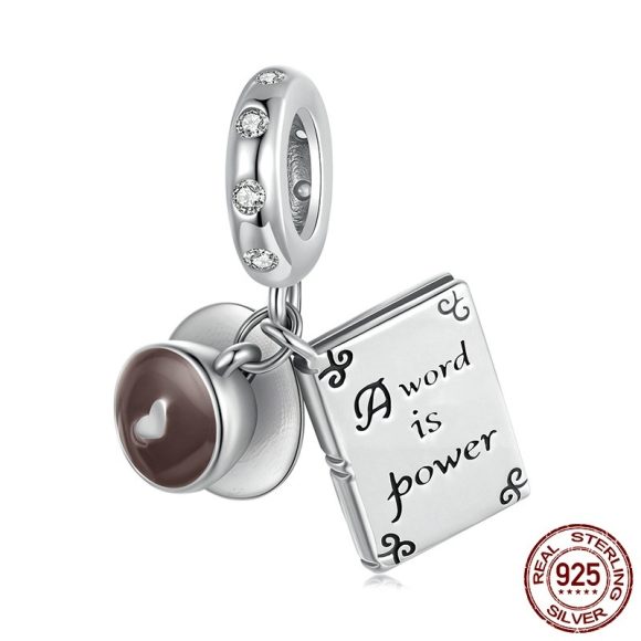 Coffee & Book Pendant S925 Sterling Silver Scattered Beads - Image 3