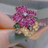 Cold Style Special-interest Design Flower Ring Female Open Light Luxury Micro-inlaid Full Diamond Ring All-matching