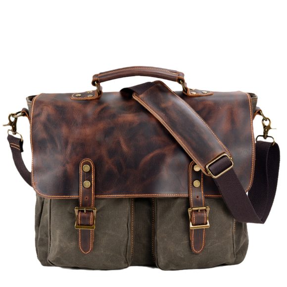 Waterproof Canvas Stitching Leather Briefcase Handbag - Image 8