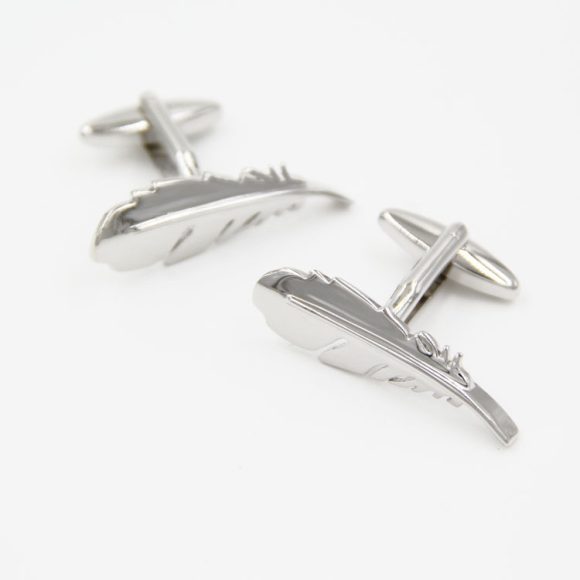 Simple Men's French Style Silver Feather Shape Cufflinks Nail - Image 5