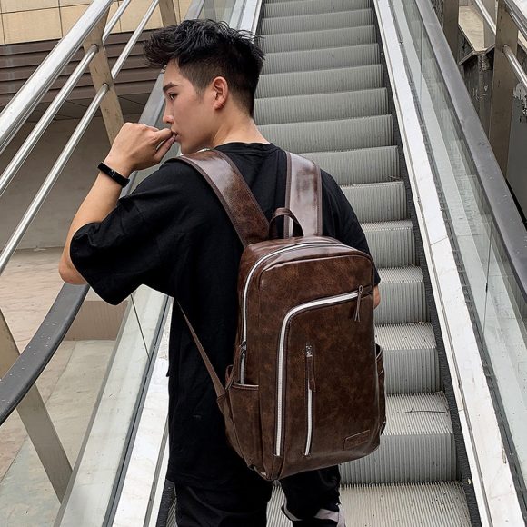 PU Leather European And American Style Men's Business Casual Backpack