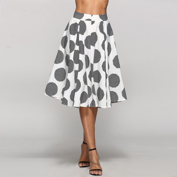 Large Polka Dot Round Slim Fit Mid-Length Skirt With Large Hem - Image 2
