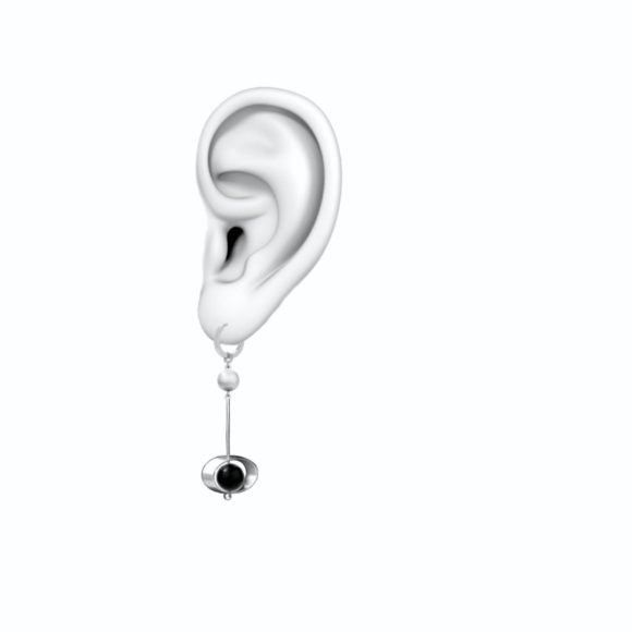 Original Design Advanced Metal Copper White Gold Plated Black Agate Pendant Ear Clip - Image 2