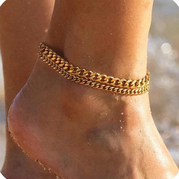 18K Gold Bold Cuban Link Chain Anklet Grinding Chain Fashion - Image 6
