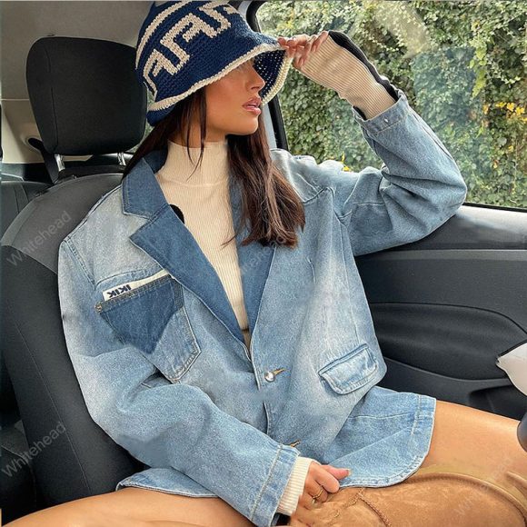 American Retro Blue Super Fire Suit Style Denim Jacket - Image 4