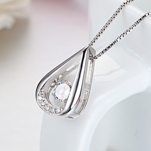 White Gold Plated Drop-shaped Diamond-embedded Smart Pendant Necklace - Image 8