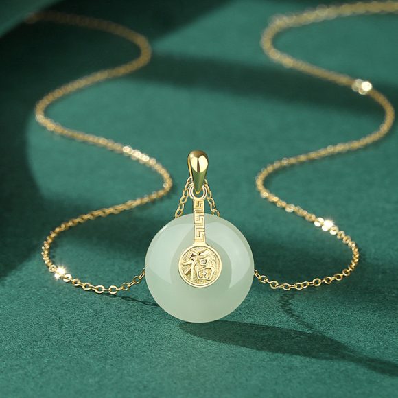 The New Nafu Peace Button And Field Jade Necklace Female Retro Chinese Style Fu Character 18K Gold Collarbone Chain Country Tide Sterling Silver - Image 4