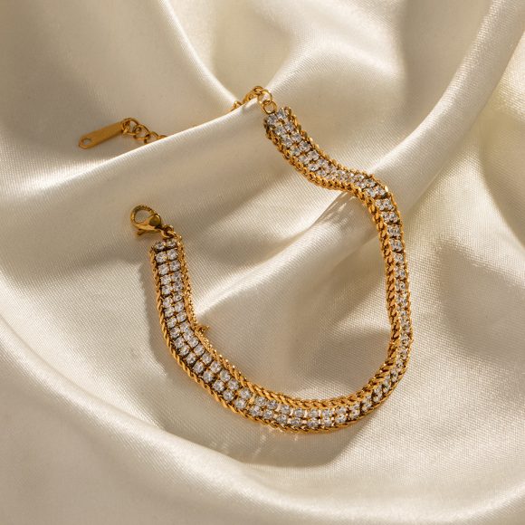18K Gold Double-layer White Zircon Bracelet - Image 8