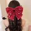 French Light Luxury Star Point Pearl Bow Net Red Headdress Hair Accessories - Image 3