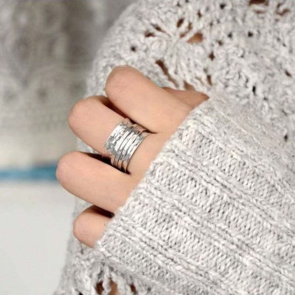 Retro Cross-border Hammer Surface European And American Design Women's Ring - Image 2