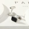 European And American Round Geometric Black Gemstone Cufflinks - Image 3