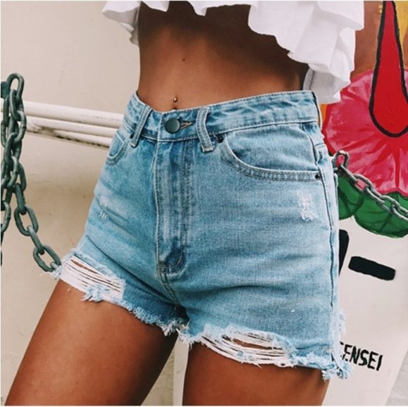 Women's retro ins hot classic ripped denim shorts - Image 4