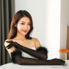 Sexy Black Silk Gloves 55CM Super Long Stretch Black Feather - Image 6