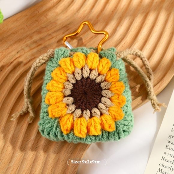 Wool Hand-woven Sunflower Earphone Bag Finished Pendant - Image 3