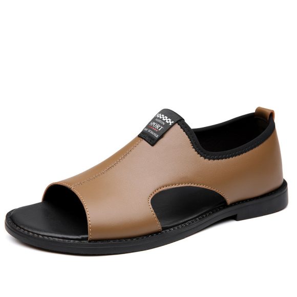 Breathable Men's Hole Shoes Casual Soft Bottom Delivery Rome Leather Sandals - Image 2