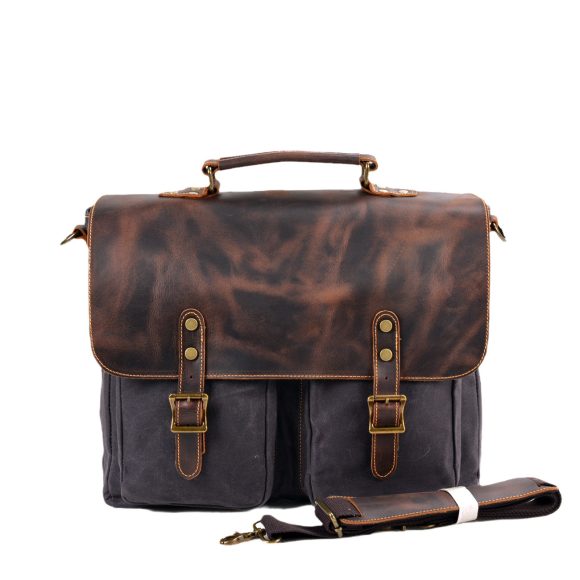 Waterproof Canvas Stitching Leather Briefcase Handbag - Image 6