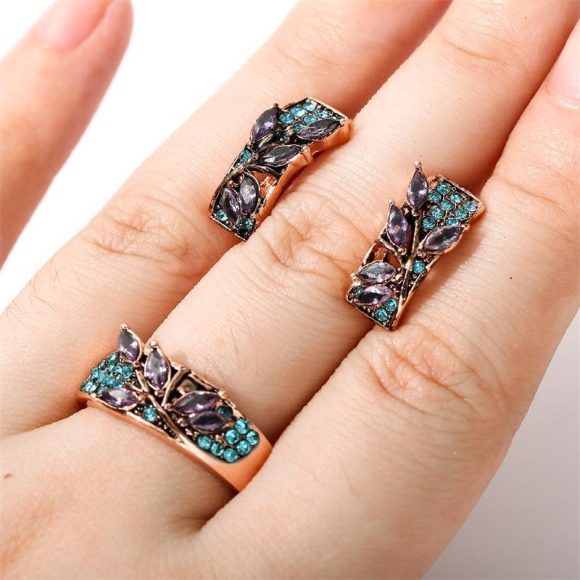 Green Leaves Shape Inlaid With Purple The Crystal Set - Image 7
