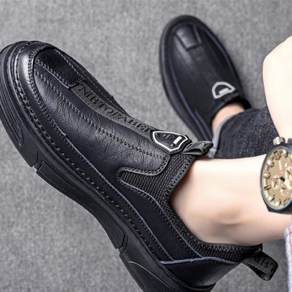 Solid Color Casual Round Toe Leather Shoes For Men