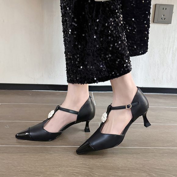 Women's Flower Stiletto Heel Pointed Toe Shallow Mouth Shoes - Image 5