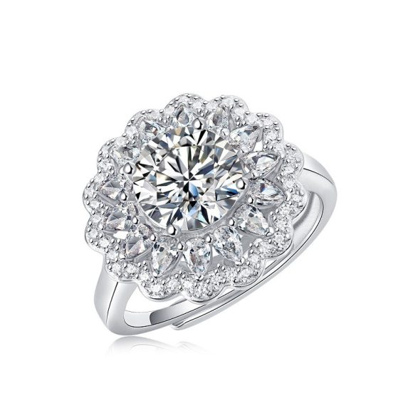 S925 Silver Moissanite Ring Flowers Female New Trendy Ring Adjustable Source Ring In Stock Generation - Image 5
