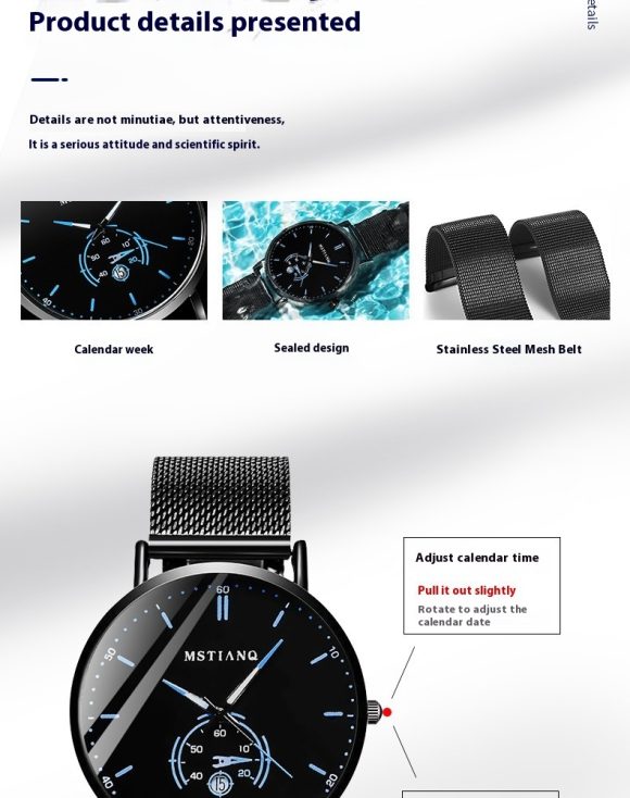 Trade Watch Stylish Black Technology Belt Refined Steel Korean Casual Calendar - Image 5