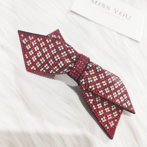 Women's Double Black Big Bowknot Full Rhinestone Hairpin - Image 8