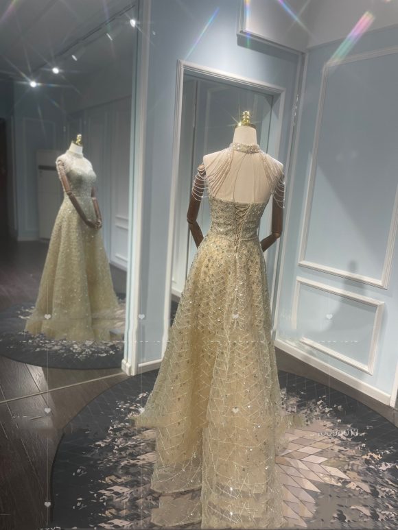 Golden Neck Hanging Light Luxury Toast Evening Dress - Image 2