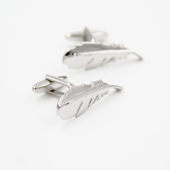 Simple Men's French Style Silver Feather Shape Cufflinks Nail - Image 4