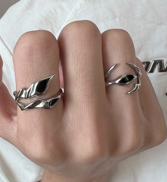 Irregular Shaped Black Onyx Metal Ring Street Tide Special-interest Design High Sense Men And Women - Image 5