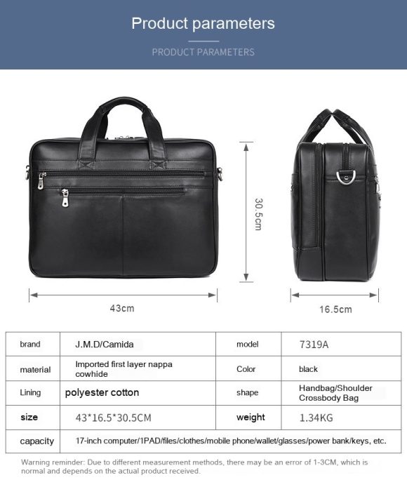 Leather Handbag Briefcase Napa Leather Comfortable Texture Men's Real-leather Bag - Image 5