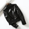 Black Bright Leather PU Short Motorcycle Leather Jacket Women's Jacket - Image 5