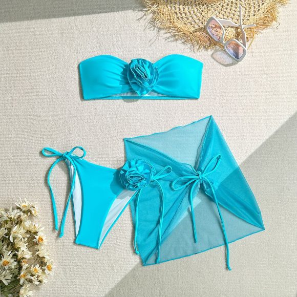 Women's Tube Top With Three-dimensional Big Flower Tied Swimsuit - Image 2